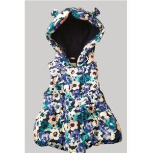 GYMBOREE Blue Floral Print Hooded Zip Front Fleece Lined Vest Girls 6-12 months